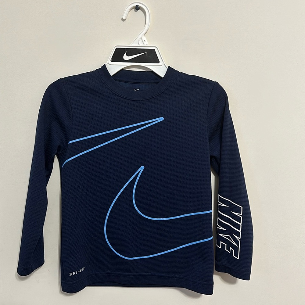 Youth Boys Nike Dri-Fit Long Sleeve Navy Tee, Size:6M
